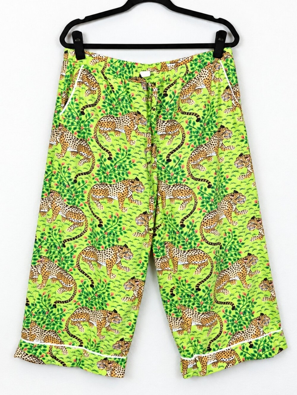 Printfresh Bagheera Green Apple Leopard Cotton Cropped Pajama Pants Size Large